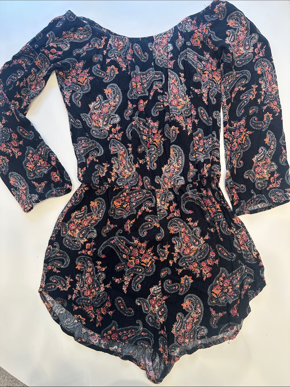 LA Hearts Black Paisley Off Shoulder Romper